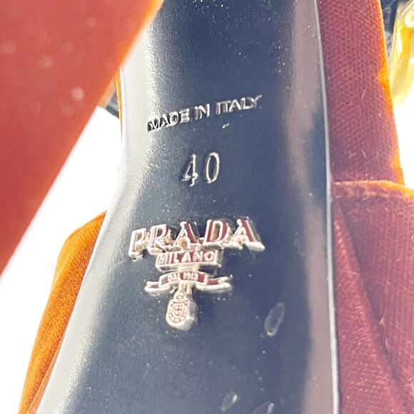 Prada Bicolor Velvet Block-heel Chunky Platform Sandal In Black-Tabacco IT 40 - Picture 12 of 13